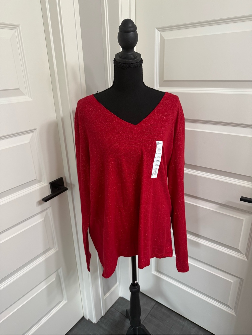 Sonoma Red V-Neck Long Sleeve Top with Subtle Shimmer